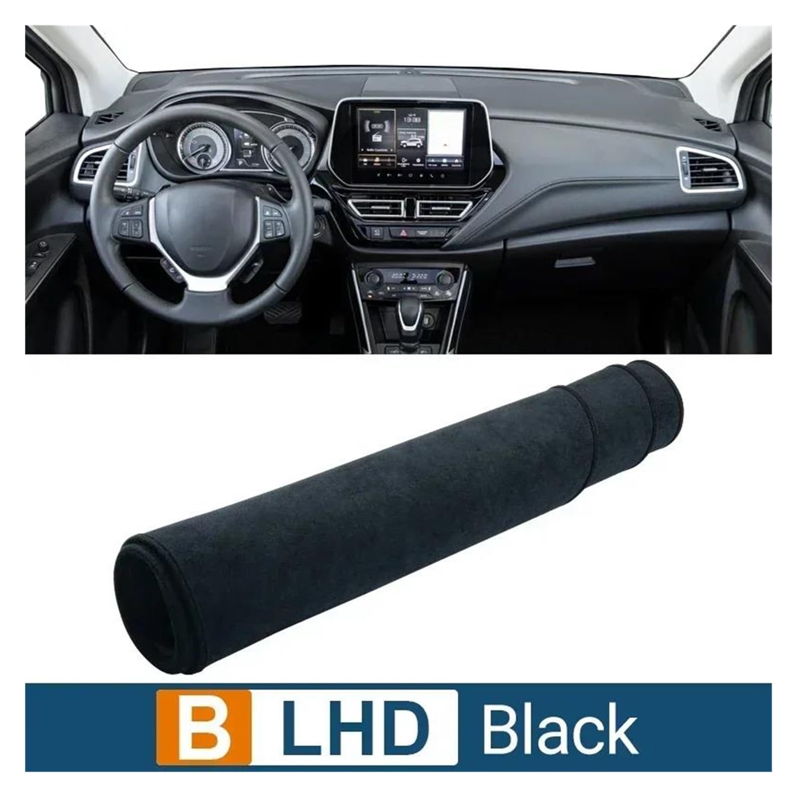 Tapis Tableau Bord intérieur Voiture pour Suzuki pour S-Cross MK3 2022 2023 2024 Tapis Tableau Bord Pare-Soleil Antidérapant Accessoires D'intérieur(B LHD Black)