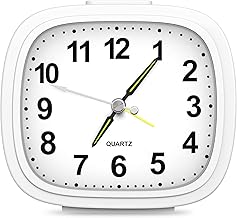 Newest AMIR Super Silent Alarm Clock, Alarm Clock for Heavy Sleepers, Travel Alarm Clock with Snooze & Light, Ascending Beep Sounds, Battery Operated Loud Alarm Clock for Bedroon, Bedside, White