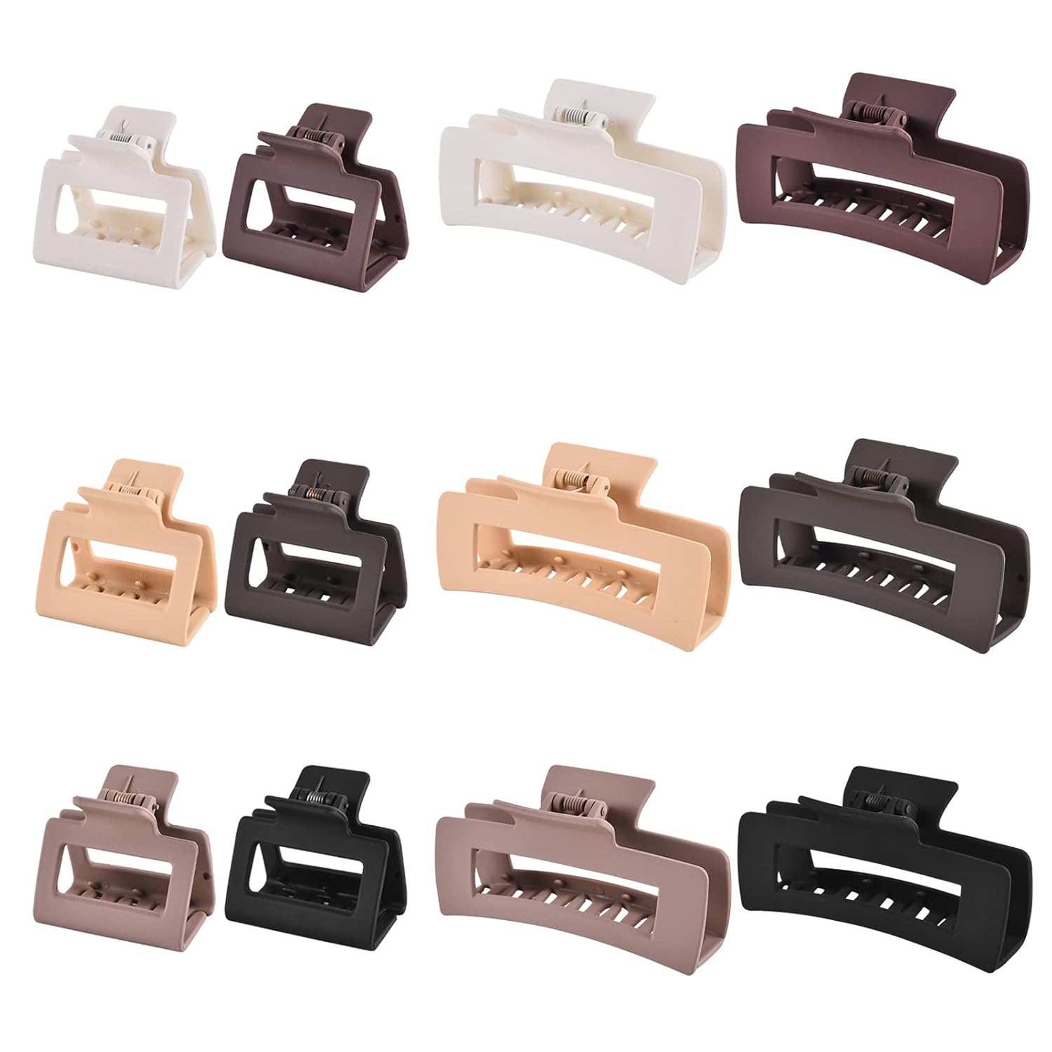 12 Pcs Rectangle Hair Clips, Hair Accessories for Women and Girls, Including 6 Pcs 4 Inch Large Claw Clips for Thick Hair and 6 Pcs 2 inch Small Hair Claw Clips for Thin Hair (Neutral) : Beauty & Personal Care