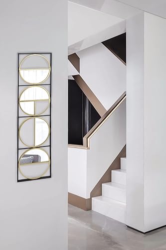 Miniatura 9 de A&B Home Espejo de pared rectangular de 12 x 47 pulgadas con marco negro y diseño de cuatro círculos dorados champán, acento contemporáneo único,