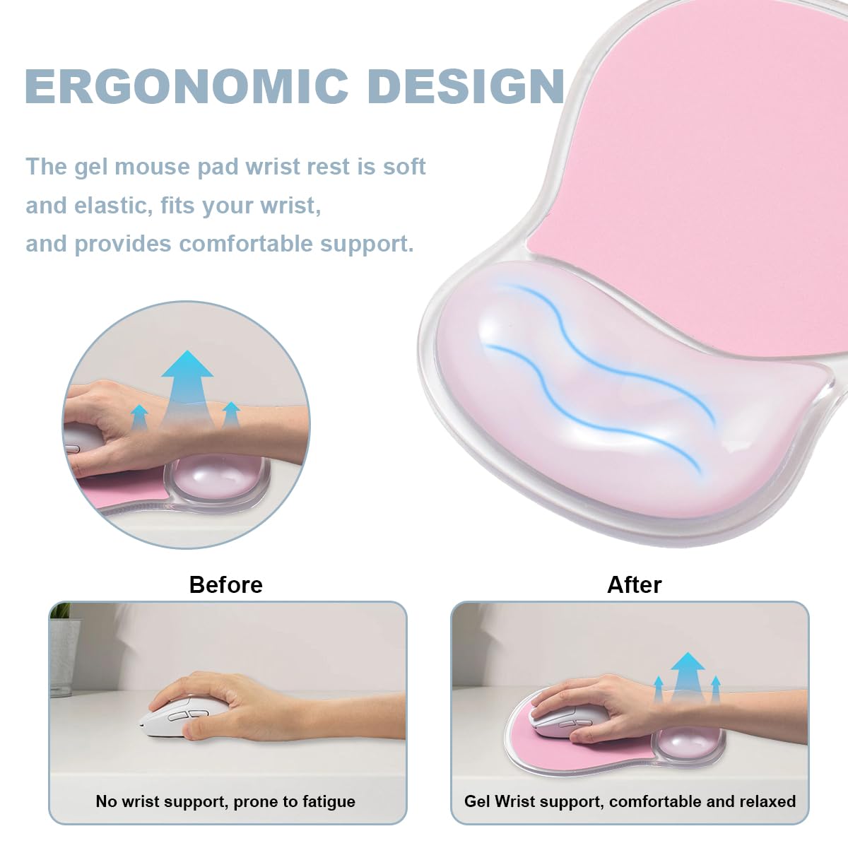 Poggiapolsi in gel rosa per tastiera e mouse – Tappetino ergonomico per