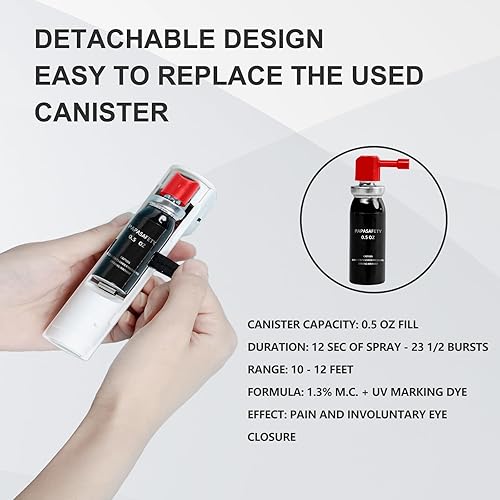 Miniatura 6 de Combo de alarma personal 3 en 1 y espray de pimienta para mujer, gel de pimienta roja Max y sirena extra fuerte y luces estroboscópicas, tapa de