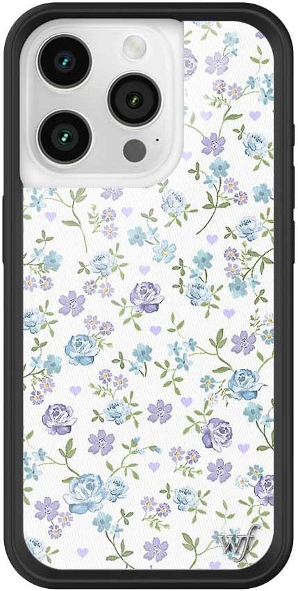 Wildflower Cases - Compatible with iPhone 15 Pro | Protective Black Bumper, 6.5ft Drop Test Certified, Women Owned Small Business | Aesthetic Coquette Trendy Flower | Lilac & Blue Floral