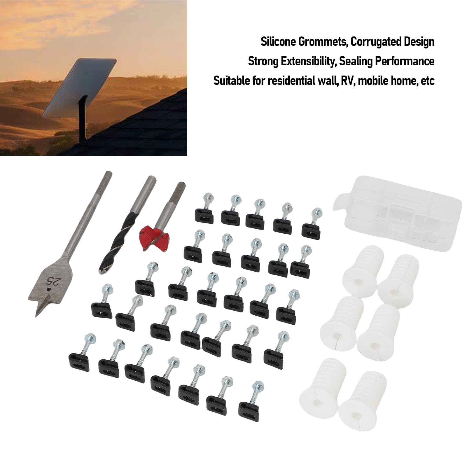 Cable Clips and Grommet Kit, Cord Management System Silicone Wall Routing Pass Through, Wire Seals Hole for RV Mobile Home with 6 Grommets (White)