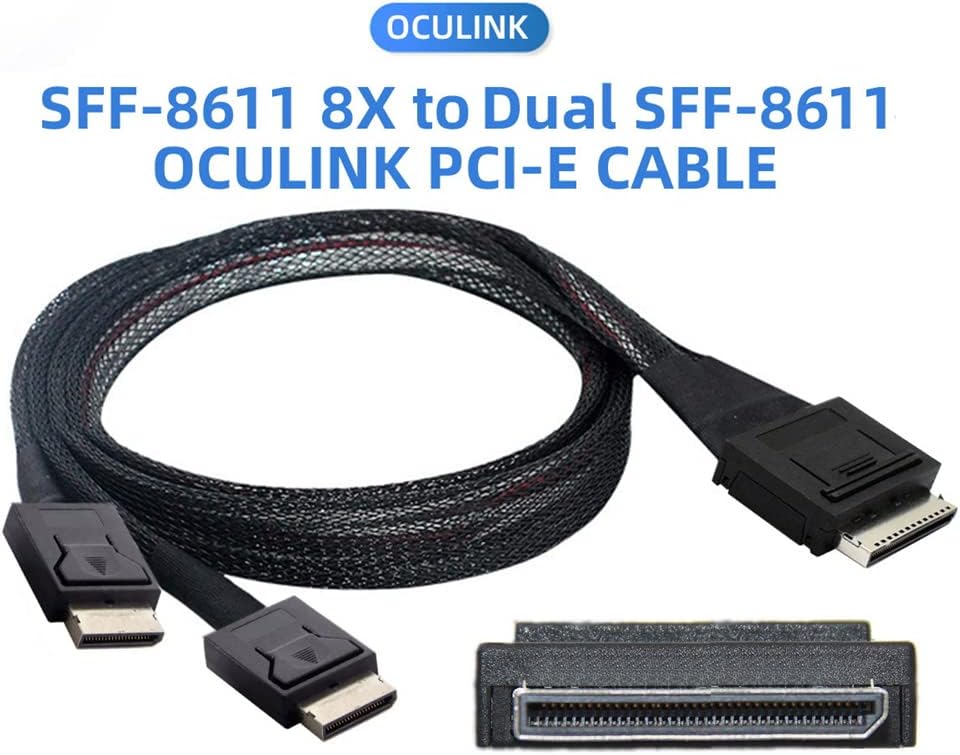 OCuLink PCIe PCI-Express SFF-8611 8X 8-Lane to Dual SFF-8611 Oculink 4X SSD Data Active Cable 50cm