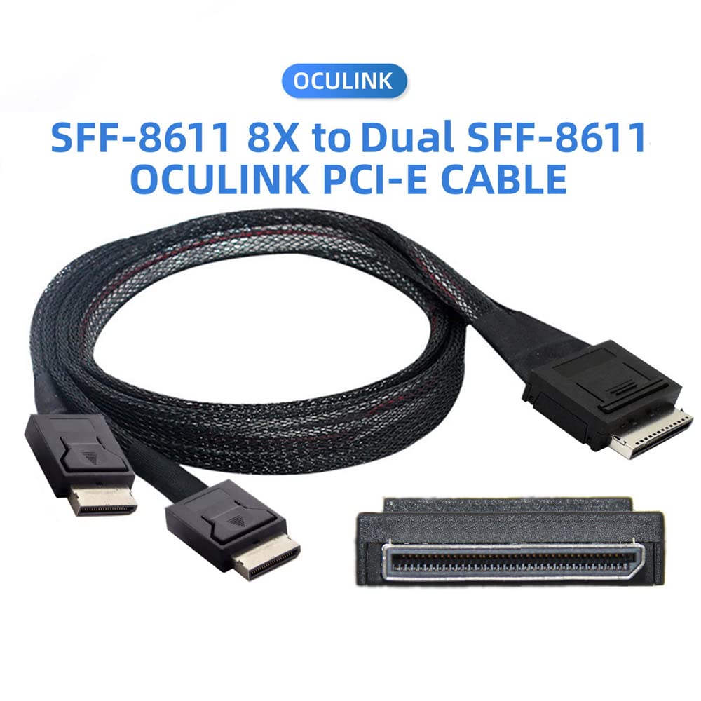 OCuLink PCIe PCI-Express SFF-8611 8X 8-Lane a Dual SFF-8611 Oculink 4X SSD, cavo dati attivo, 50 cm