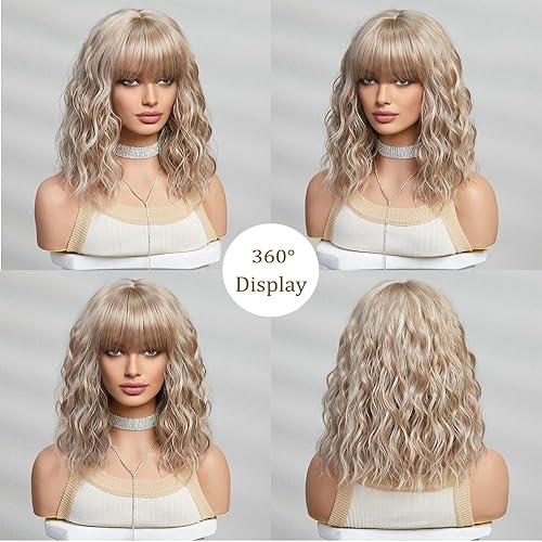 Miniatura 9 de Peluca negra con reflejos, longitud hasta el hombro, pelucas onduladas negras con flequillo para mujer, encantadoras pelucas de cabello sintético