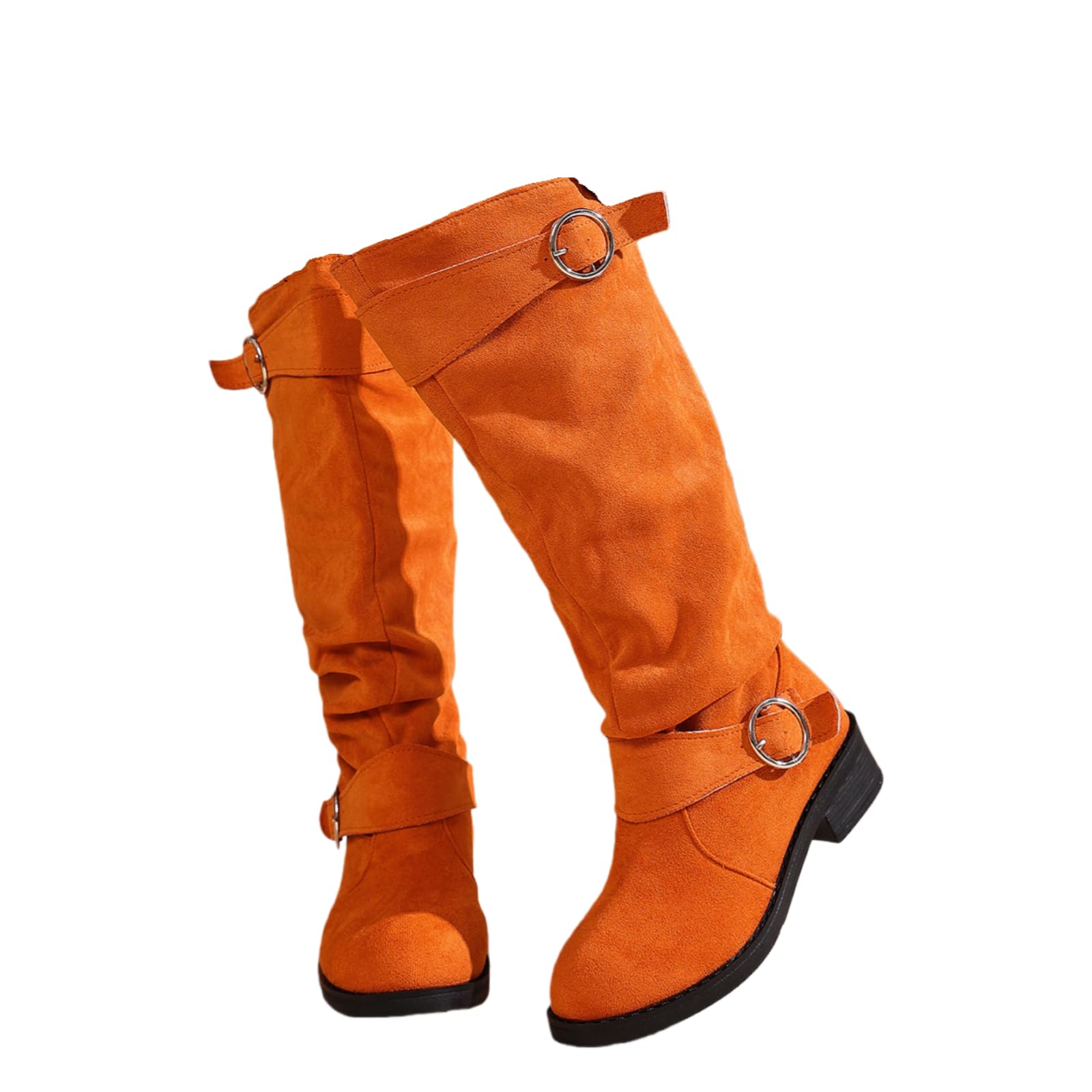 Womens Slouchy Suede Faux Knee High Wide Calf Thick Soled Tall Boots Womens Round Toe Pull On Fall