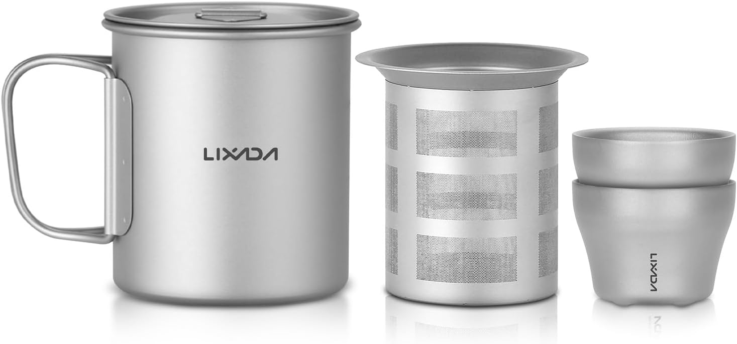 Lixada Outdoor Camping Ti 375ml Mug with Lid and Tea Filter Tea Cup for Camping Hiking Travel