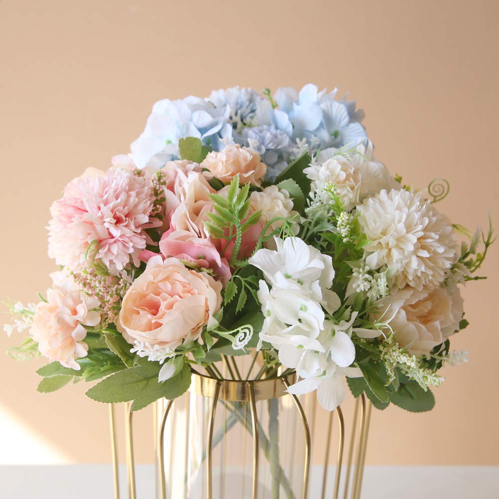 Decpro 2 Pcs Artificielle Pivoine Soie Hortensias Chrysanthème Oeillets Bouquets De Fleurs Pour Mariage, Bureau À Domicile Décoration De Jardin, Centres De Table, Arrangements Floraux, Vert