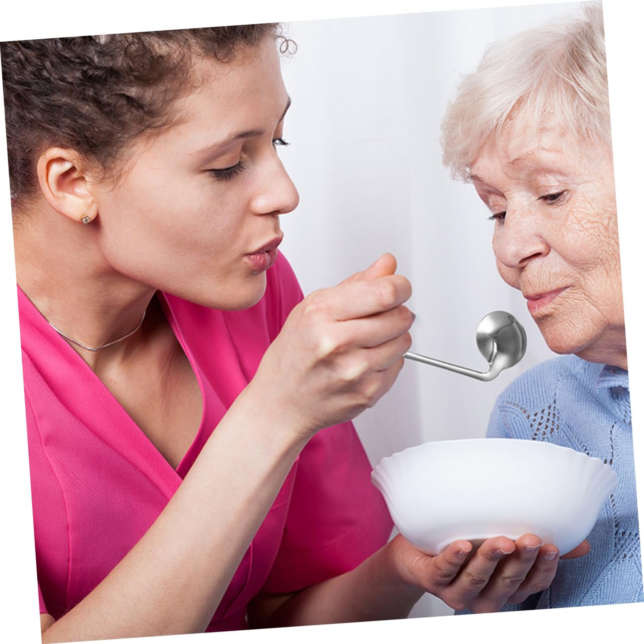 Gogogmee 1Set Self Feeding Adaptive Utensils for Elderly Curved Stainless Steel Angled Spoon and Fork Easy Use Dining Aid for Patients and Seniors Left Handed Forks Right Handed