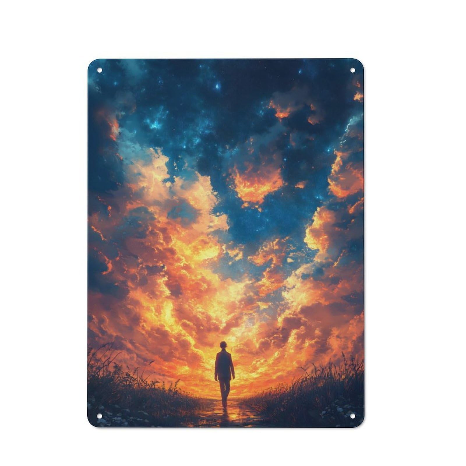 Junmoney Silhouette Under Starry Sky Retro-Style Metal Plaque 40X30cm For Kitchen Or Home Bar, Gift For Home Bar Enthusiasts During The Christmas Season