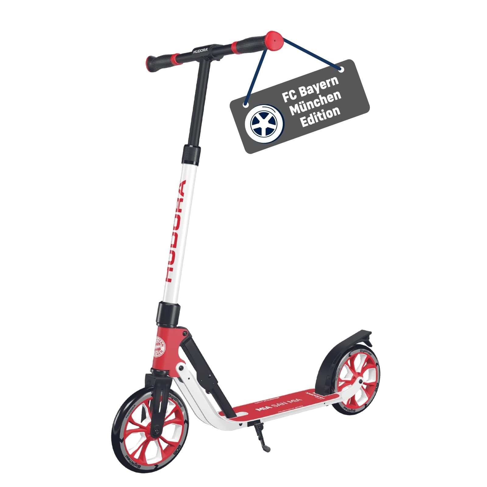 HUDORA Fan Scooter FC Bayern Munich Edition - FCB scooter for children/teenagers & adults up to 100 kg - Height-adjustable FC Bayern kick scooter - Foldable kick scooter
