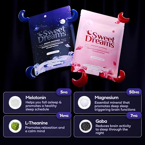 Miniatura 4 de SweetDreams Dream Gummies - Ayuda natural para dormir para adultos, 5 mg de melatonina, magnesio y L-teanina, suplemento de gomitas veganas, gomitas