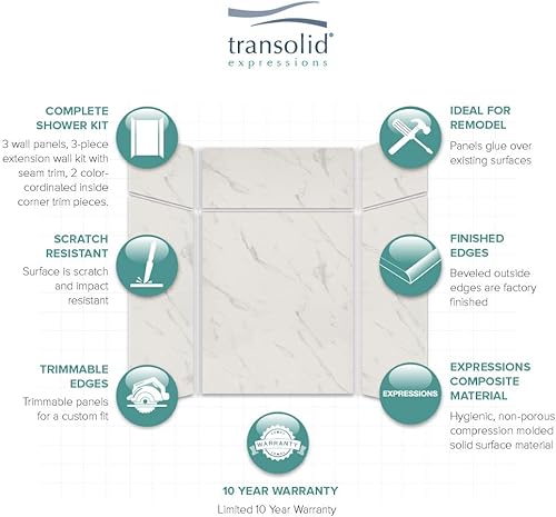 Miniatura 77 de Transolid EWKX483696-41 Expressions - Kit de pared de ducha de 6 paneles con extensión, 36 pulgadas de largo x 48 pulgadas de ancho x 96 pulgadas