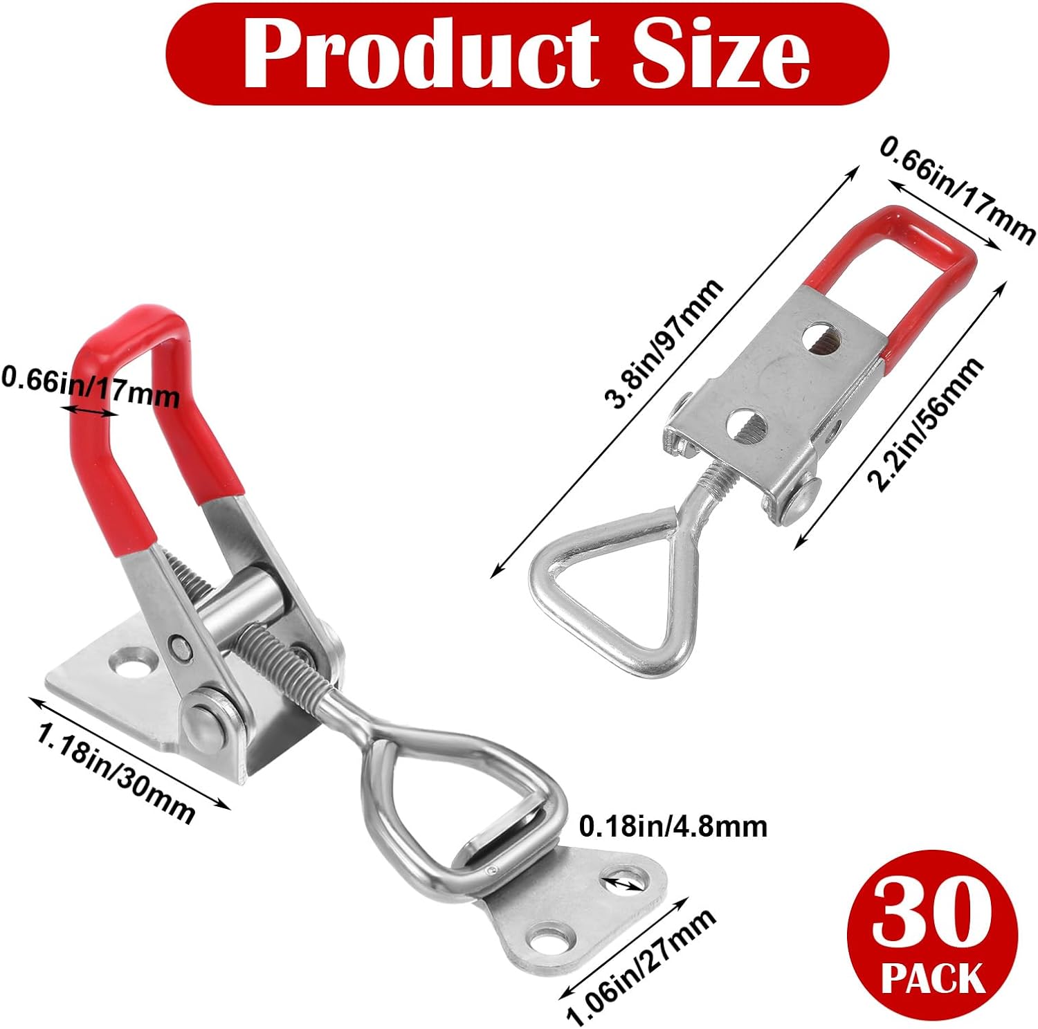 30 Pcs Toggle Latch Clamps, 4001 Adjustable Toggle Clamp, 220 Lbs Quick Release Latch Hasp Clamp Hand Tool Heavy Duty Door Latches for Door, Tool Box Case Trunk (Red)