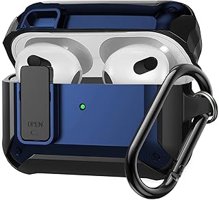 جراب حماية كامل مزود بقفل امان مع درع متين للجيل الثالث من ابل اير بود، مضاد للصدمات حلقة لابل ايربودز، لسماعات بود الجيل للرجال اوليتوب-ازرقاسود، بولي يوريثين اللدن بالحرارة، أحمر