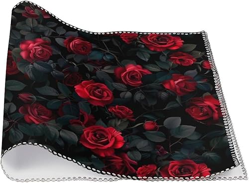 Miniatura 3 de Red Rose Placemats Set of 6 Resistant Table Mats Washable Place Mats for Dinner Party Table Decoration