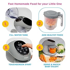 EVLA\'S Baby Food Maker, Steamer, Blender, Baby Food Processor for Healthy Homemade Baby Food in Minutes, Touch Screen with 6 Reusable Food Pouches, Baby Registry Essential, Grey