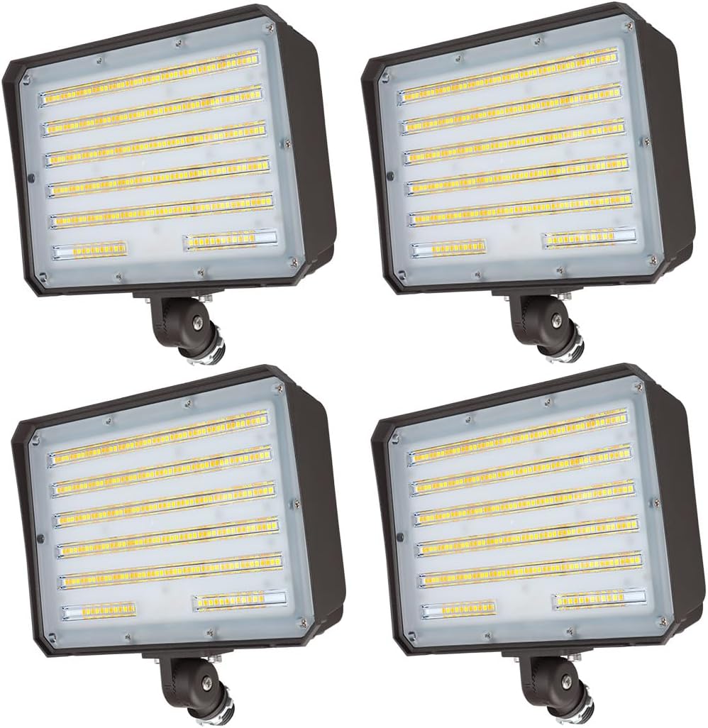 LED Flood Lights Outdoor with Dusk to Dawn Photocell, 3/4/5000K Security Lighting 100W 80W 60W Tunable, IP65 Waterproof Knuckle Mount Exterior Floodlights for Barn, Backyard, ETL Listed, 4 Pack