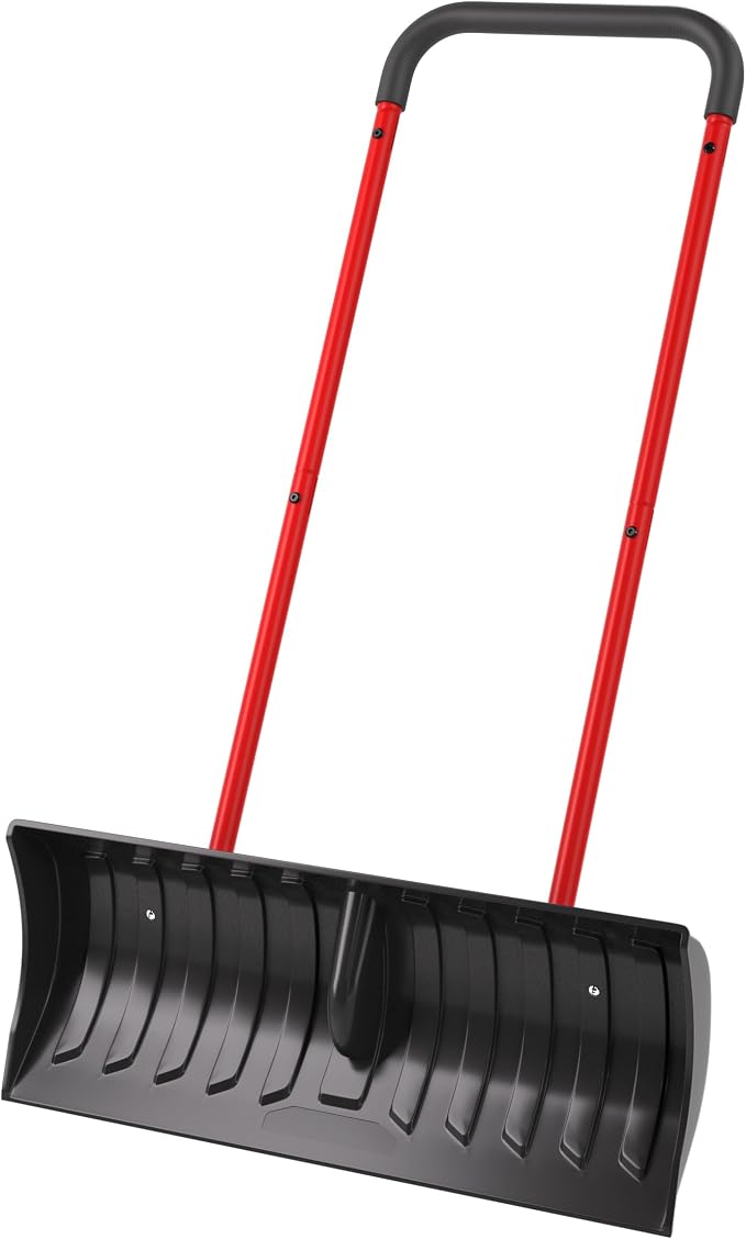 30” Snow Shovel, Heavy-Duty Snow Pusher & Snow Plow, Ergonomic Handle, Lightweight Wide Blade for Fast Snow Removal, Back Saver Winter Tool for Driveway, Sidewalk, Patio, Deck