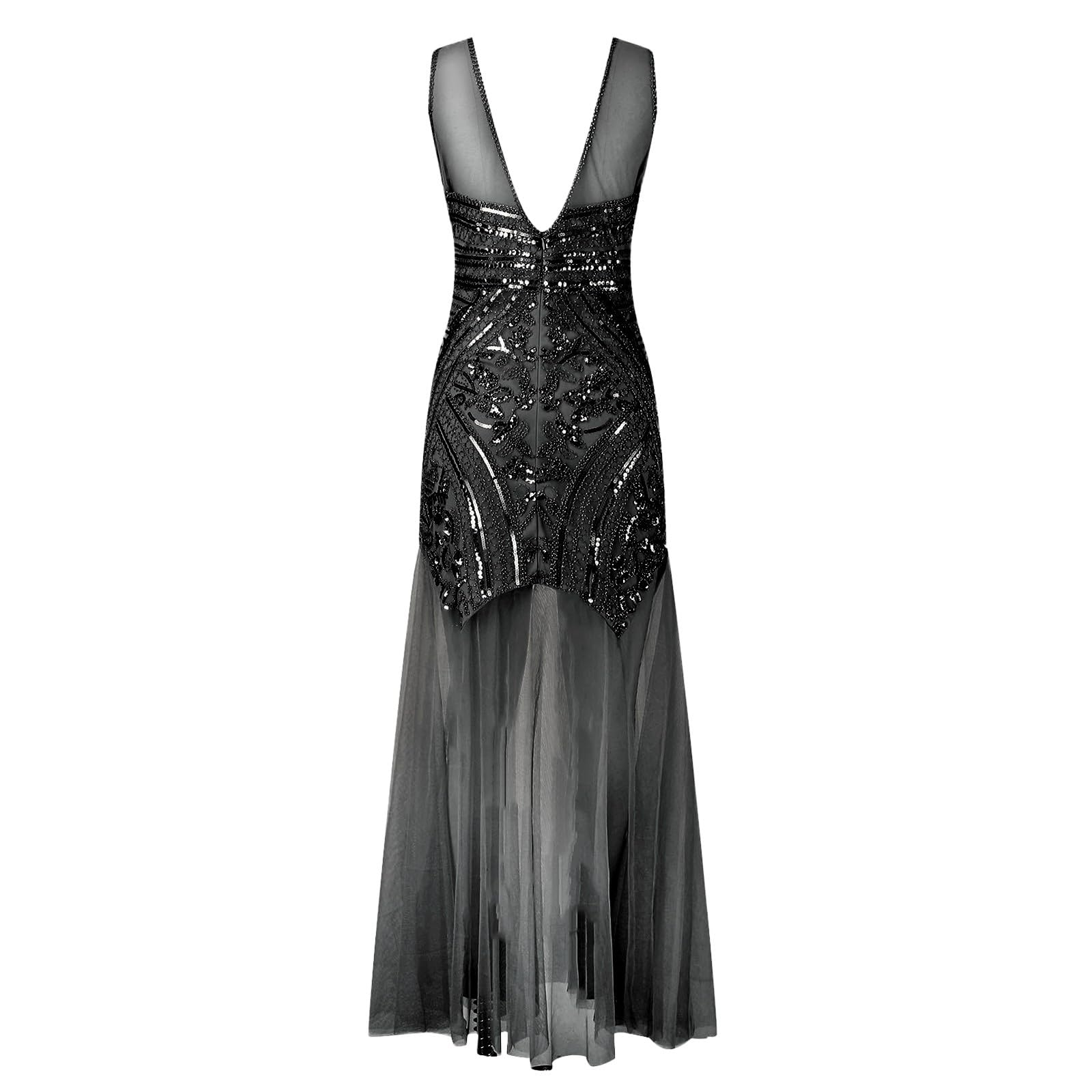 Vestido de Noche Largo Elegante para Mujer con Detalles Retro de Lentejuelas y Chaleco de Malla para Ocasiones Formales y Banquetes de Lujo