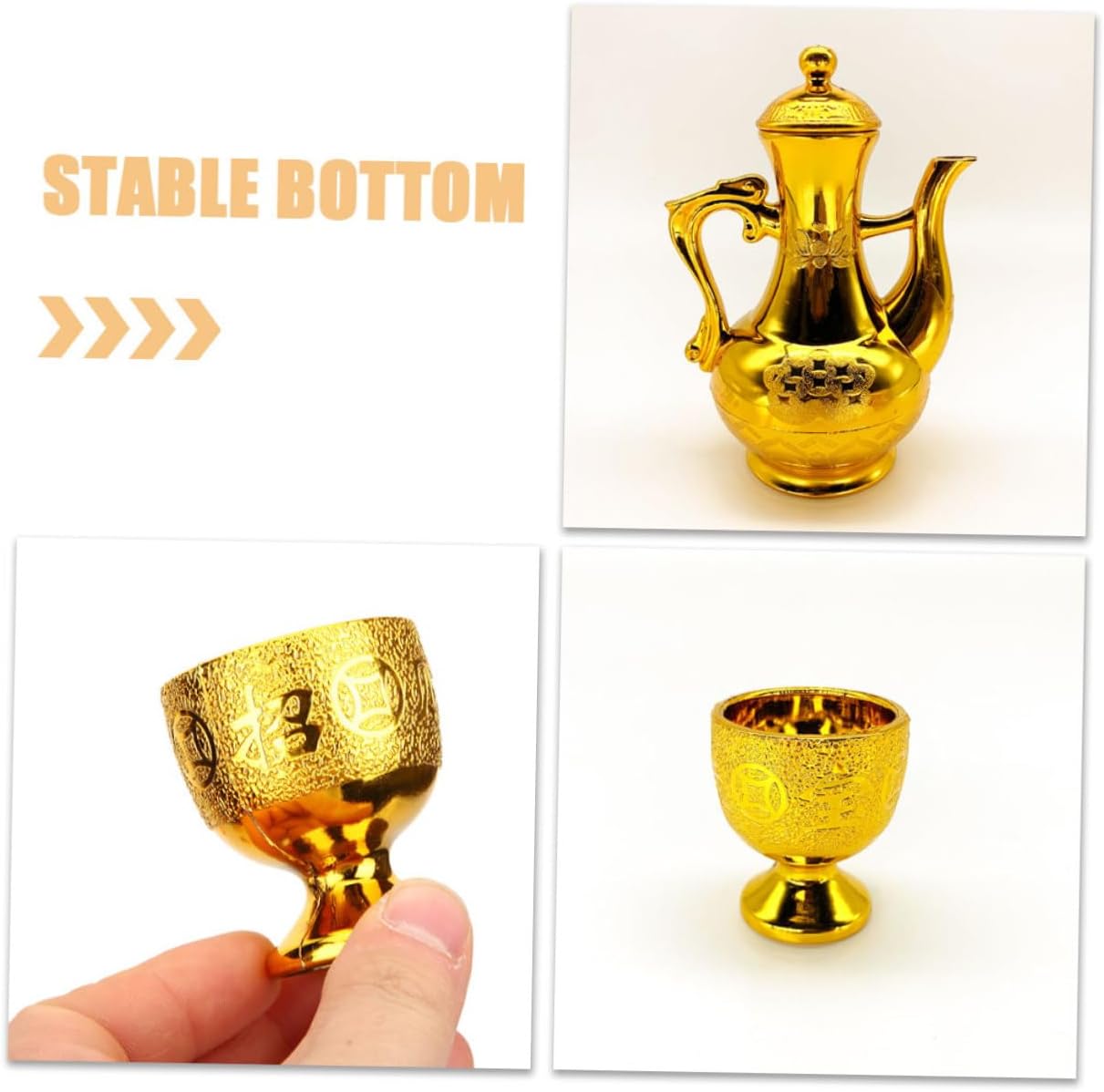 Ciieeo Golden Lotus Tea Pot Set Offering Cup Retro Kettle and Decorative Water Cup for Buddhist Rituals Home Decoration and Ceremony