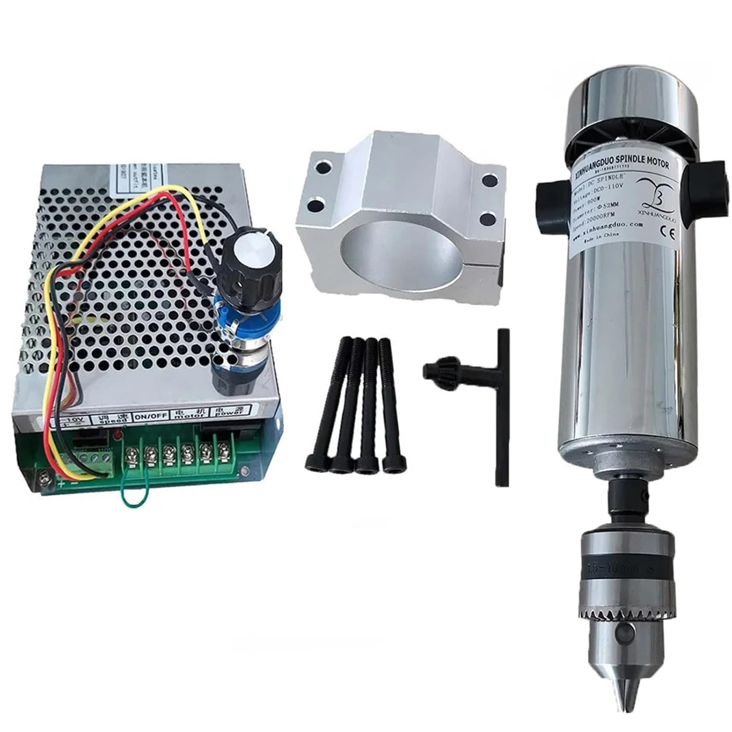 Air Cooled 0.8kw DC110V 20000RPM spindleMotorKit Drill Chuck/ 800W Spindle Motor + Power Supply Speed Governor for Engraving(Package 4)