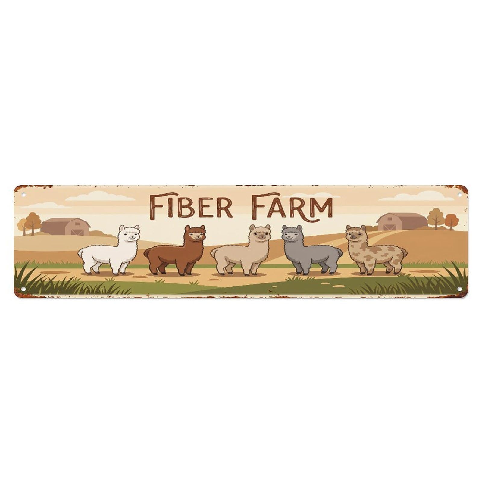 Metal Tin Sign Vintage Alpacas Farm Scene Fiber Farm