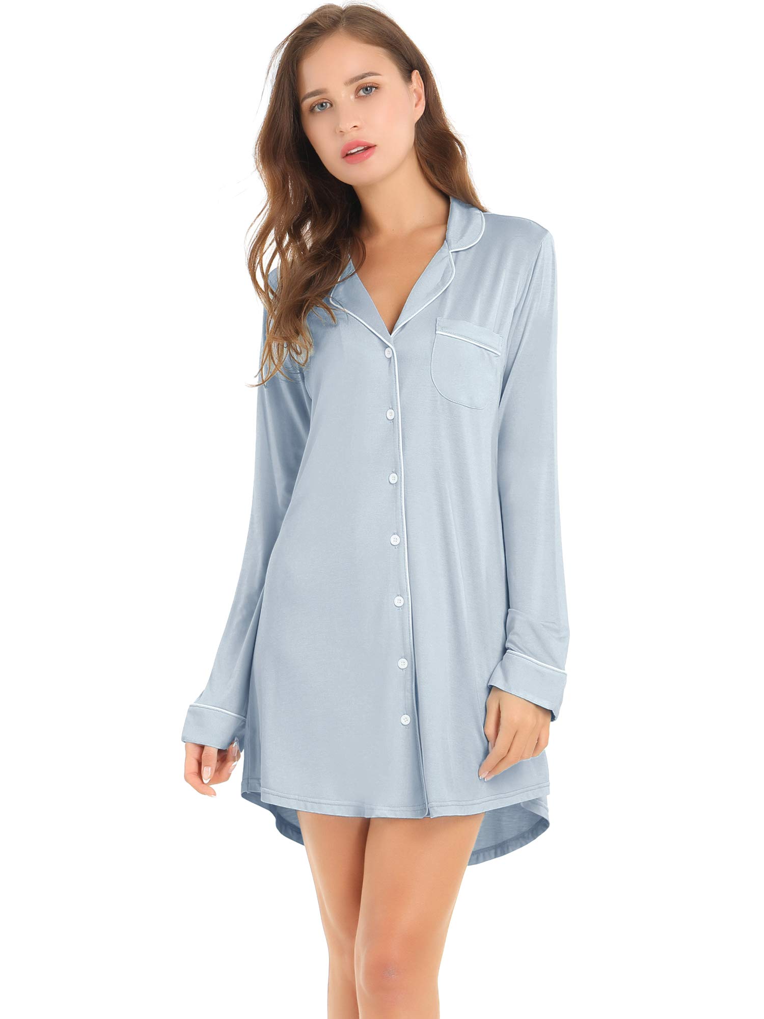 AmorbellaWomens Nightshirts Long Sleeve/Button Down Nightdress Ladies Bamboo Soft Nighties S-XXL