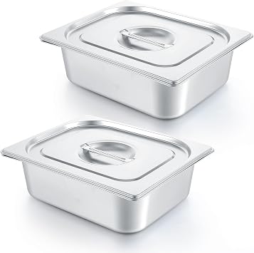 2 Pack Stainless Steam Hotel Pan with Lid, Steam Table Pan Restaurant Supplies Reusable Anti Rust Steam Pan Water Pan for Home, Party, Restaurant, Hotel, Buffet 1/2 Size x 4 Inch Deep