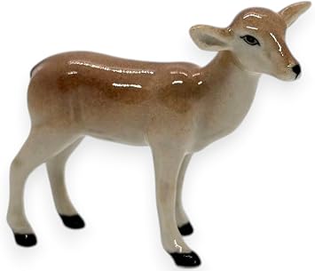 WitnyStore Tiny 2 " Long Brown Standing Doe Deer Figurine - Miniature Hand Made Painted Ceramic Animals Stag Hart Buck Fawn Reindeer Porcelain Clay Pottery Decorative Collectible Figurines D cor Gifts