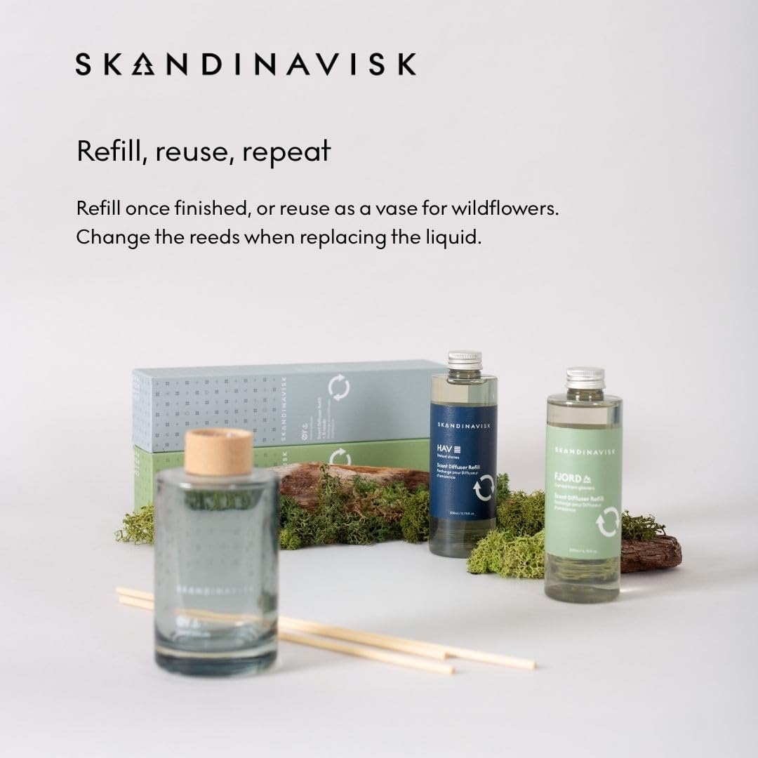 Skandinavisk ARKTIS Diffuseur de parfum avec 8 roseaux Notes de parfum : bois balayé par le vent et sauge arctique, menthe verte et flocons de neige. 93,6 g