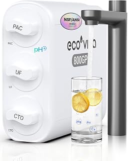 Ecoviva 0.01μm Ultra-Filtration Under Sink Water Filter, 4-Stage 800GPD Tankless Water Filtration System, Compact Design, No Electricity & Zero Wastewater, Preserves Beneficial Minerals, NO Reduce TDS