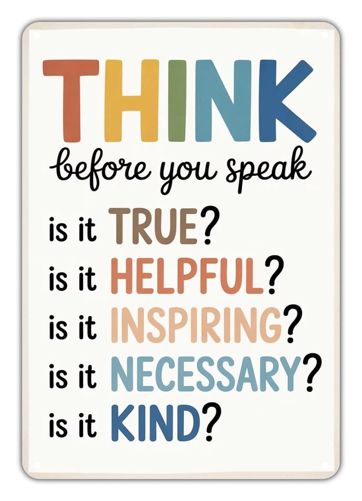 ZDVHOMCB Vintage Metal Sign Think Before You Speak Kind Words Matter Tin Plaque For Classroom Home Yard Kitchen Porch 8 X 12 inch