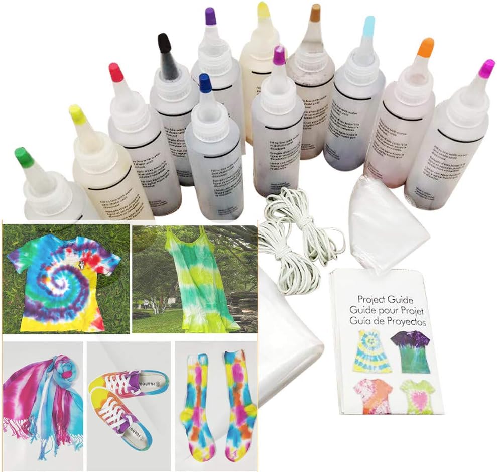 One-Step Tie-Dye Kit Party Creative Group Activities, All-in-1 DIY Fashion Dye Kit,FANSIREN Fabric Textile Tie-Dye Kit 18 Colors DIY Design Safe Non Toxic Permanent Dyes