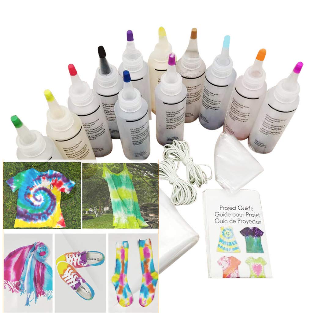 One-Step Tie-Dye Kit Party Creative Group Activities, All-in-1 DIY Fashion Dye Kit,FANSIREN Fabric Textile Tie-Dye Kit 18 Colors DIY Design Safe Non Toxic Permanent Dyes