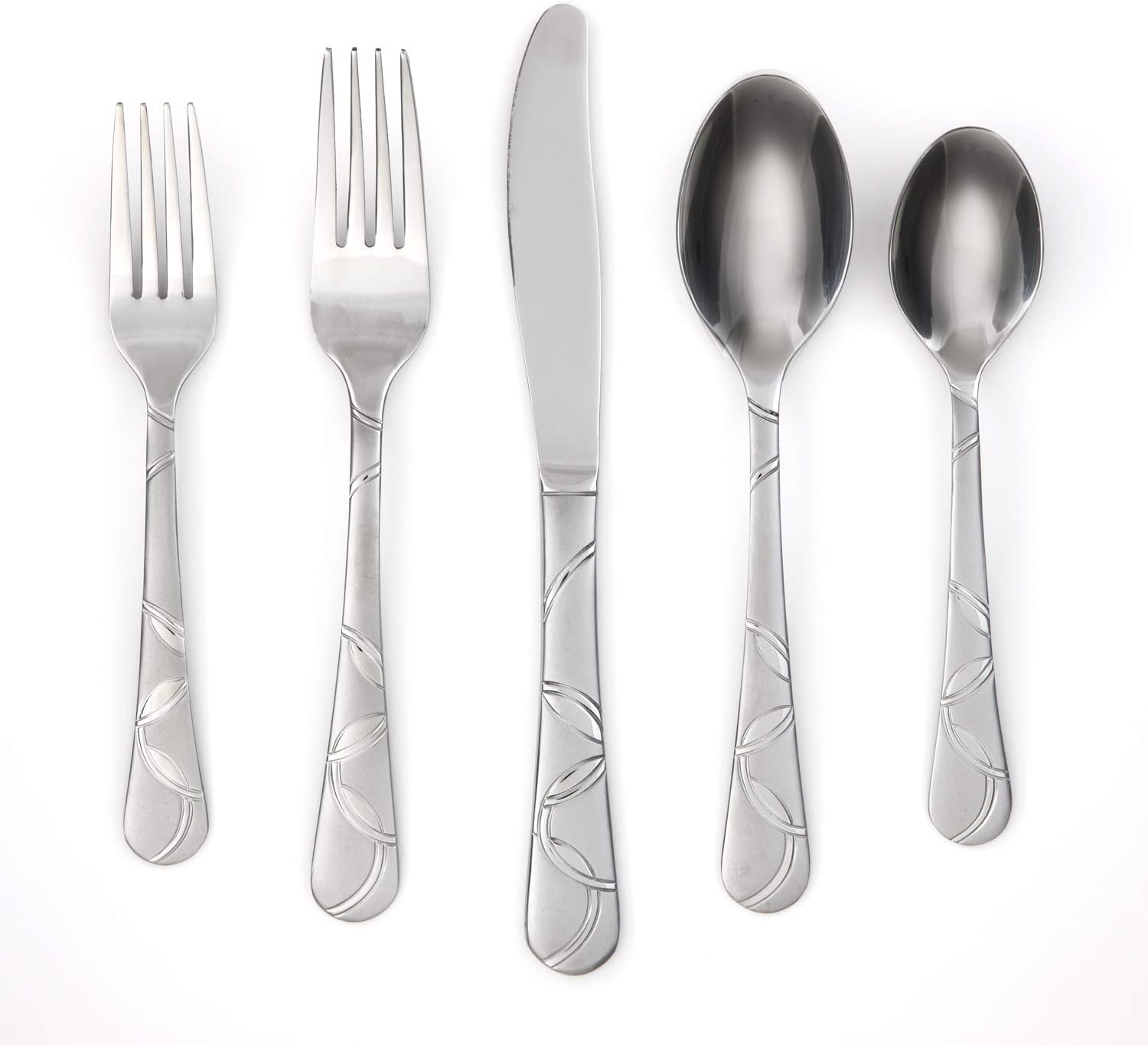 Cambridge Silversmiths Felicity Sand 20-Piece Flatware Silverware Set, Service for 4, Stainless Steel, Includes Forks/Knives/Spoons, Brushed Finish