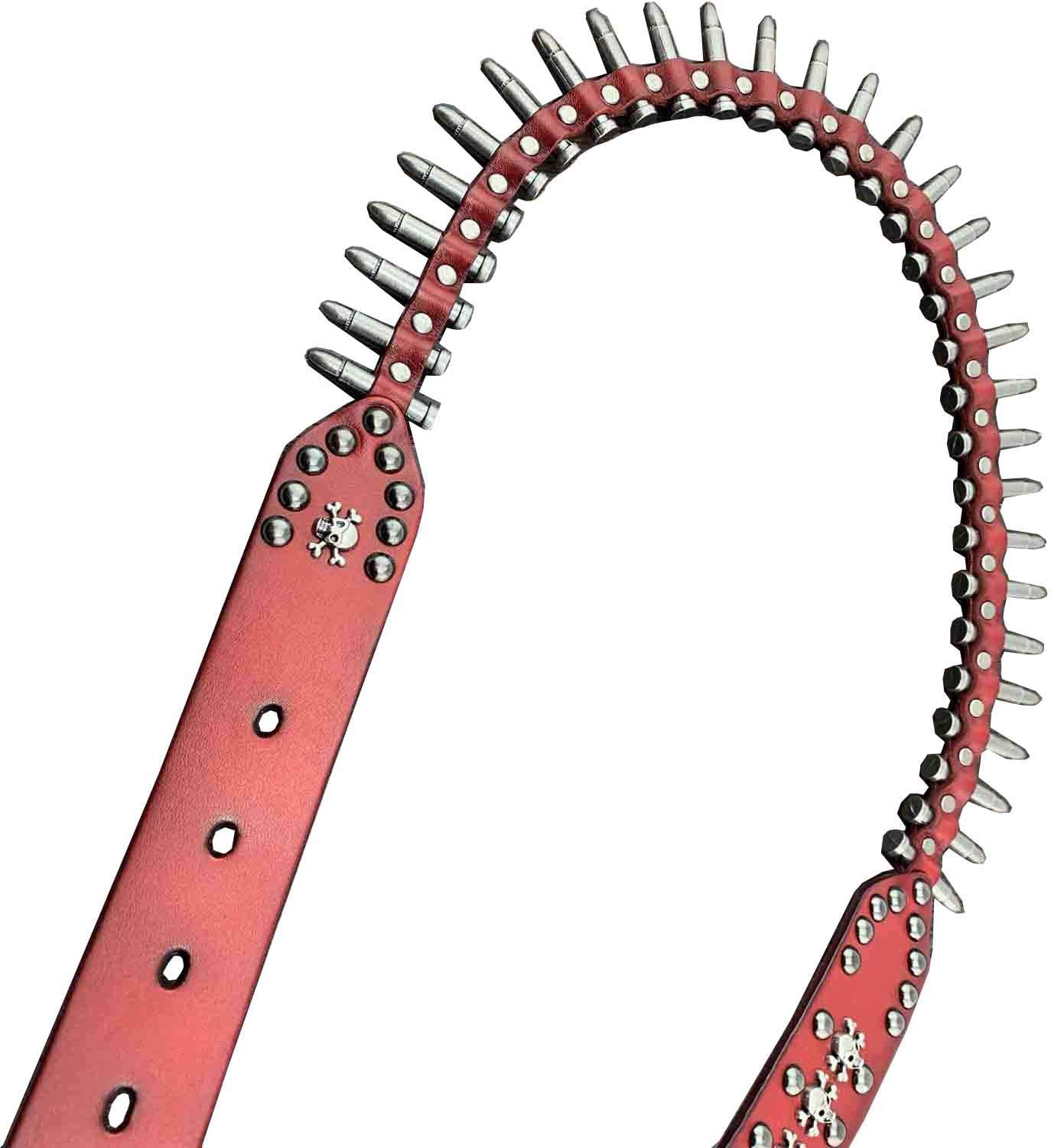Red Genuine Leather Belt with Solid Metal Bullet studded for Women or men
