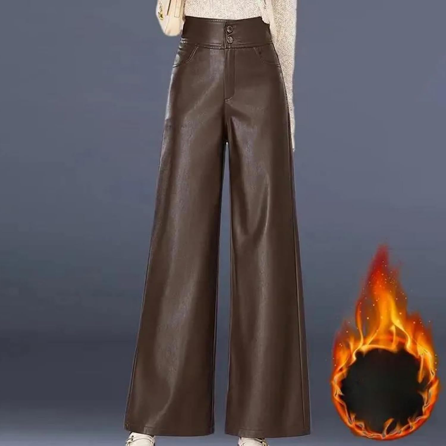 Women's High Waist Pu Leather Pants – Thickened Wide Leg Loose Fit Long Trousers Fall Winter Fashion Casual Bottoms