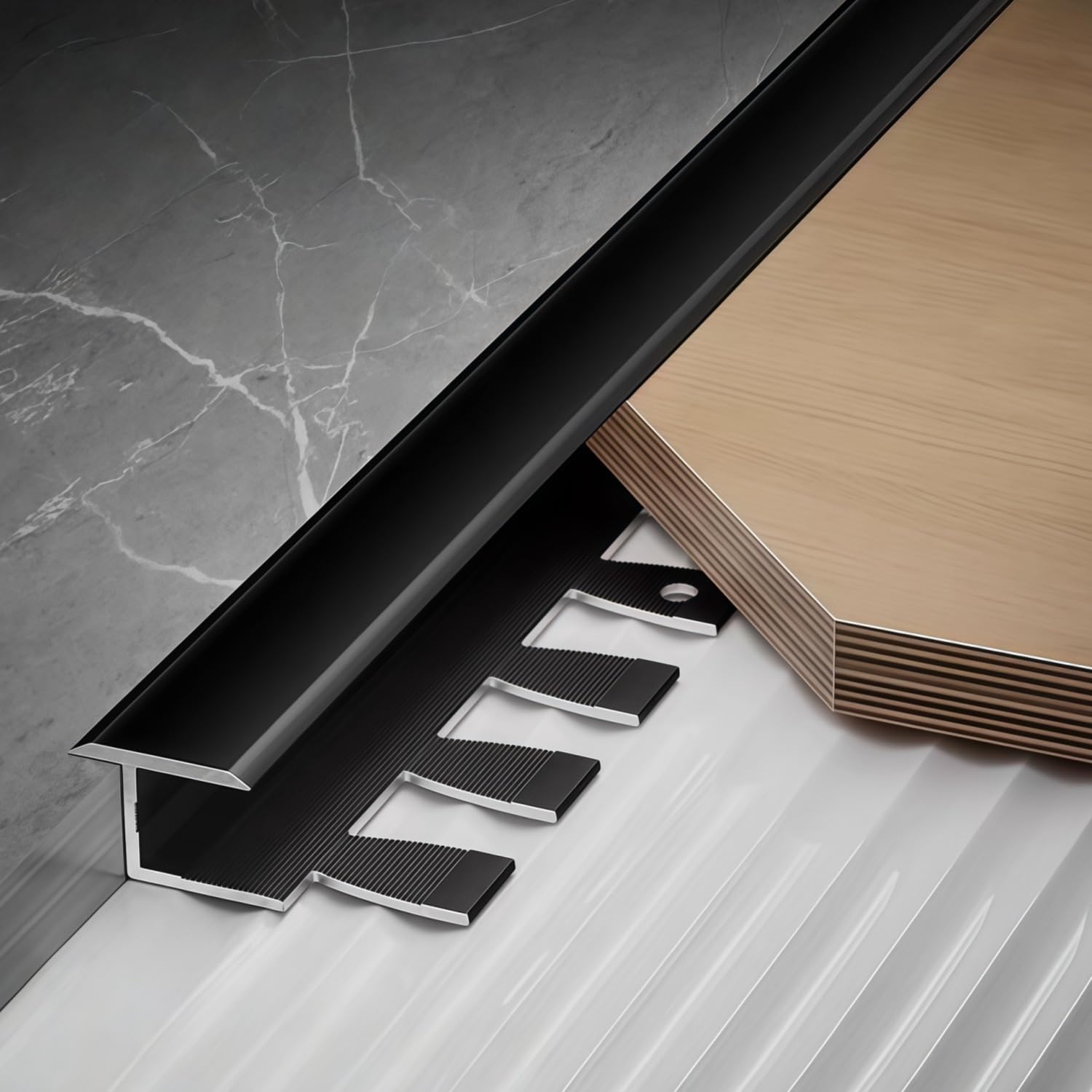 Übergangsprofil Laminat Türübergangsleisten 90cm* 3 Stück Aluleiste Biegbar Winkel Abschlussprofil Flexibel & Stabil Für Runde Wände, Geschwungene Sockel Laminat & Vinyl(Schwarz,18.5mm)