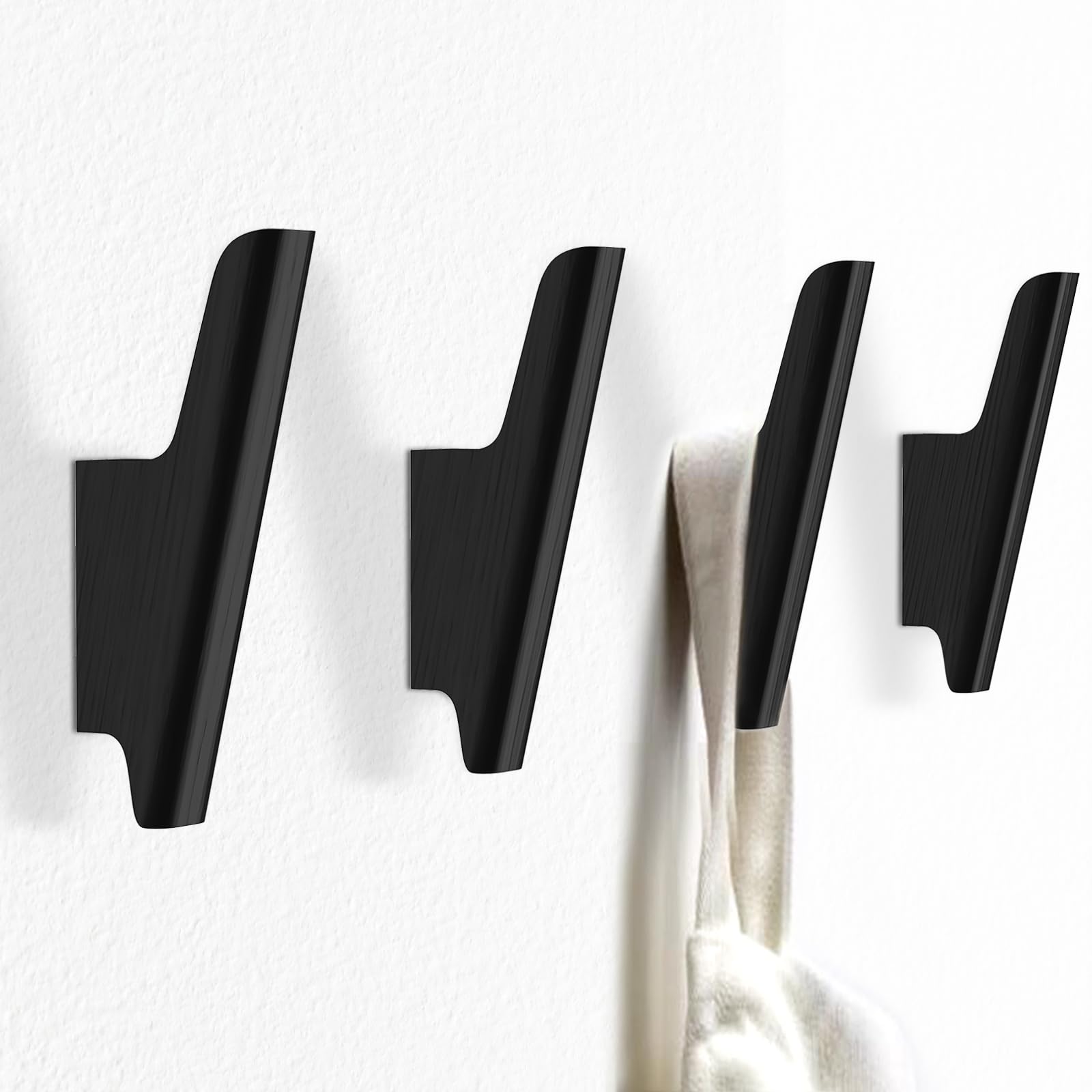 Wood Wall Hooks 4 Pack Coat Hooks Wall Mount Black Wooden Hooks for Hanging Hat, Bag, Backpack, Rustic Coat Hooks for Wall, Wood Towel Hooks for Bathrooms and Entryway Hooks (Black)