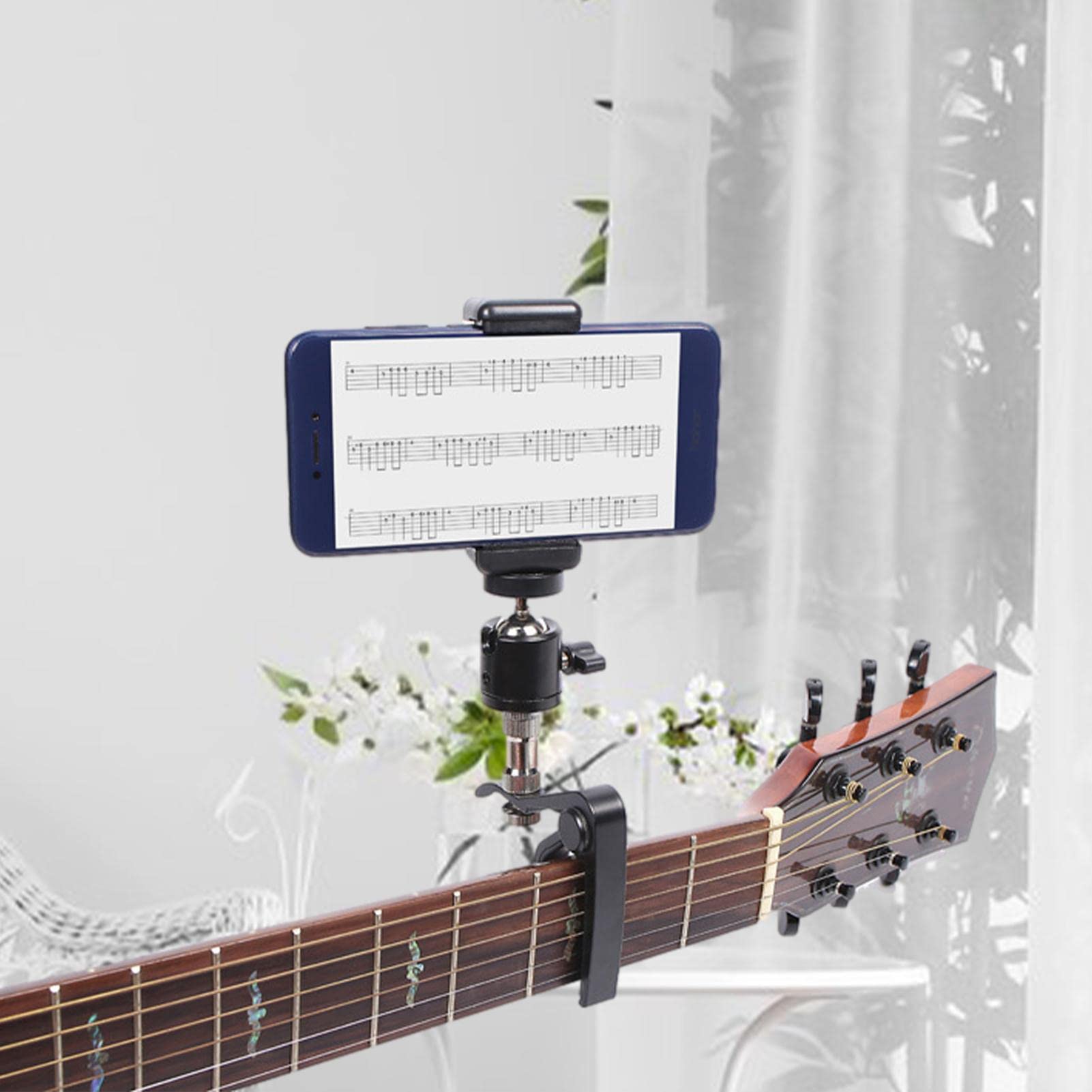 Gitarre Handyhalter, Telefonständer für E- oder Akustikgitarren, Smartphone Guitar Capo Bracket Gitarrenzubehör für Live-Übertragungen