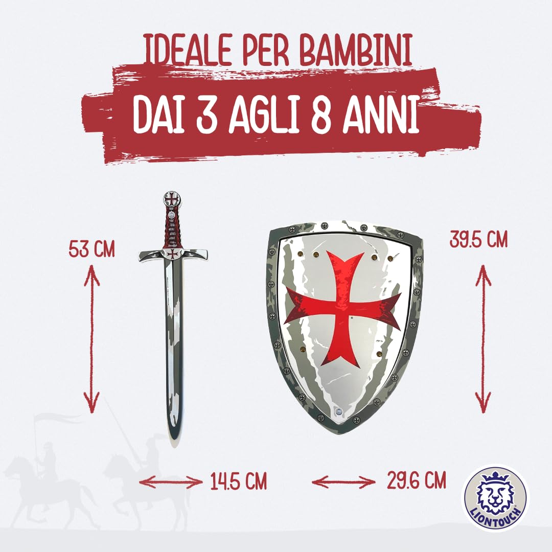 Liontouch Épée et Bouclier Chevalier Maltais 3-8 Ans Ensemble Imitation Médiévale Croix Rouge Armes Sûres Déguisement Garçons