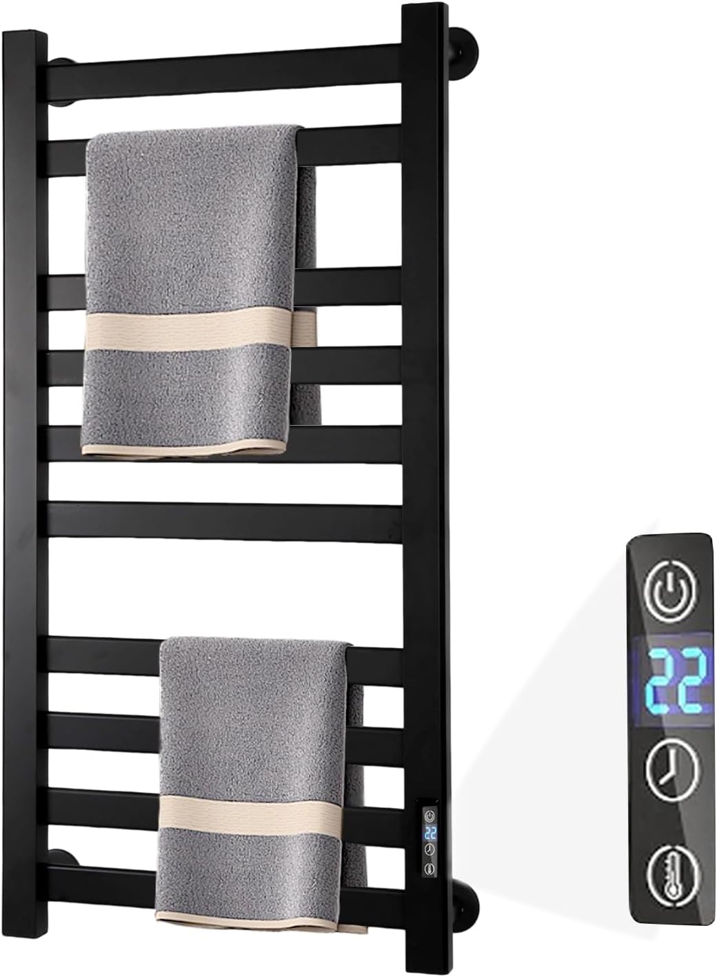 Heated Towel Rack for Bathroom Towel Warmer Racks Wall Mounted with Timer & Temperature Multi-Level Adjustments with 10 Bars for Bathroom Shower Hot Tub Spa(Black) Black 10 bars