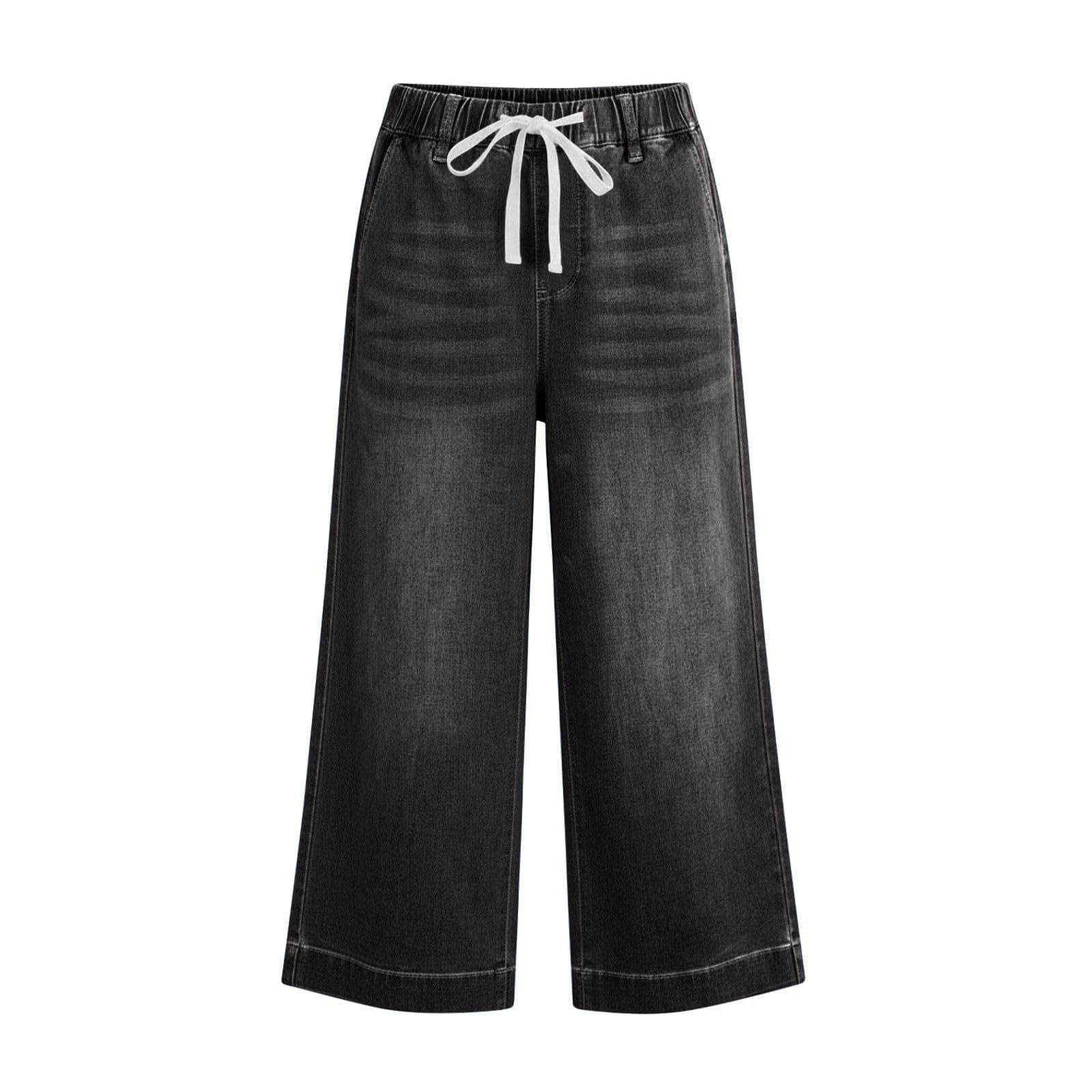 Pantalones vaqueros de algodón 7/8 para mujer, muselina, pierna ancha, con