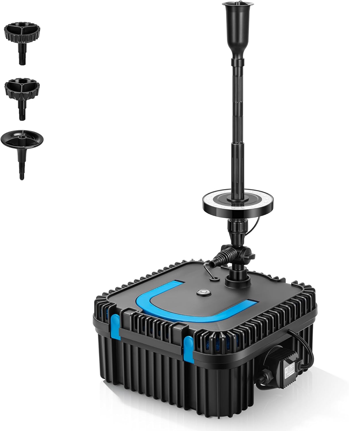 VIVOHOME 900GPH RGB Pond Filter Fountain with 6W LED Lights, 80W Submersible Water Pump with Multi-Stage Filtration for Koi Ponds, Waterfalls, Outdoor Water Features