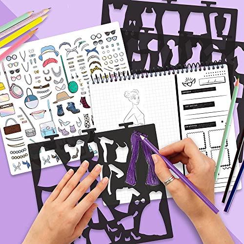Image of Fashion Angels Fashion Runway Design Portfolio Book | Includes 35 Sketch Sheets with 4 Stencil Pages & 150+ Stickers, Ideal for Kids Ages 8+
