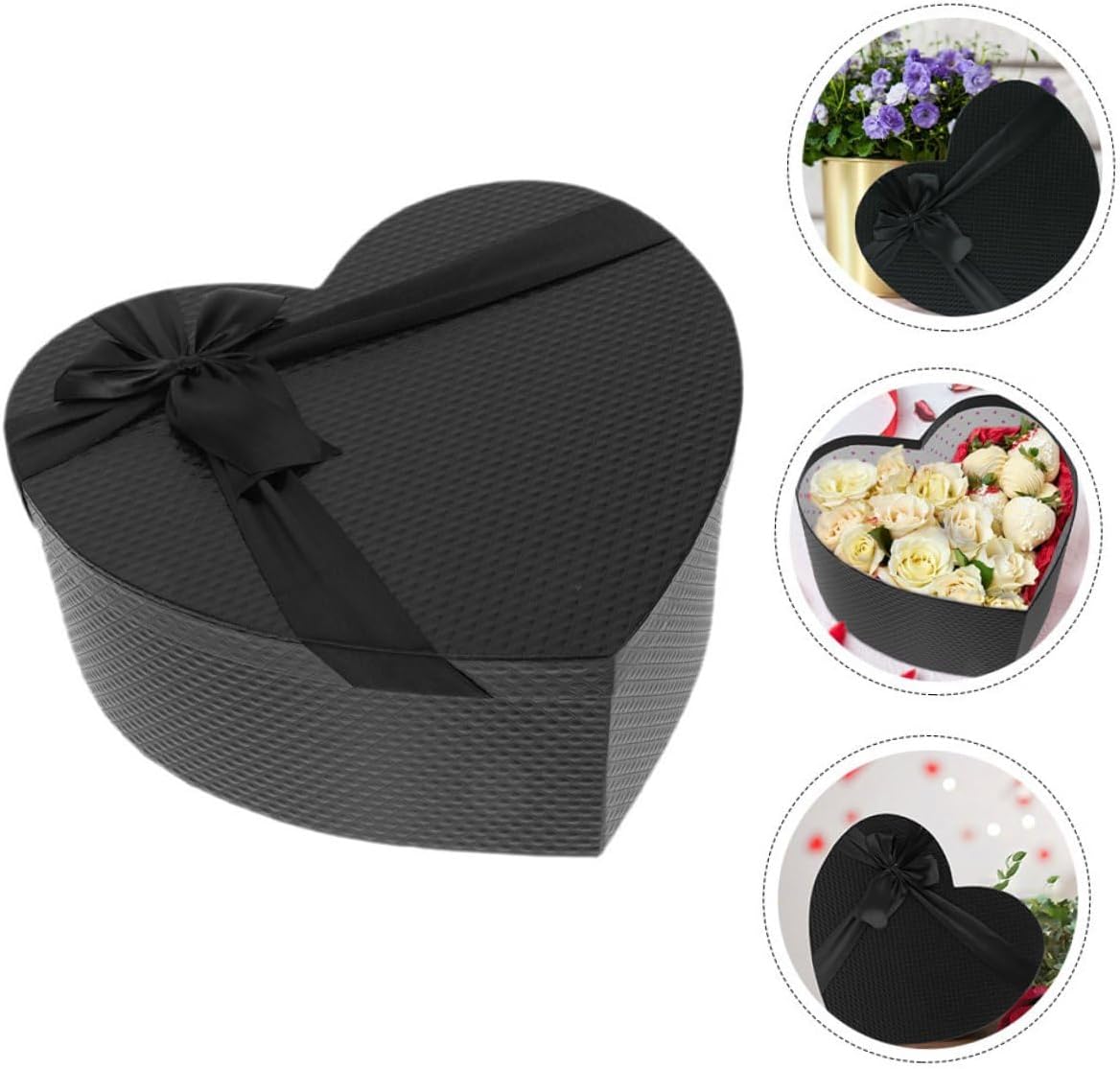 ROMISBABA Heart Shaped Black Boxes 2pcs Large Candy Boxes with Lid for Valentine’s Day Chocolate Flower Packaging