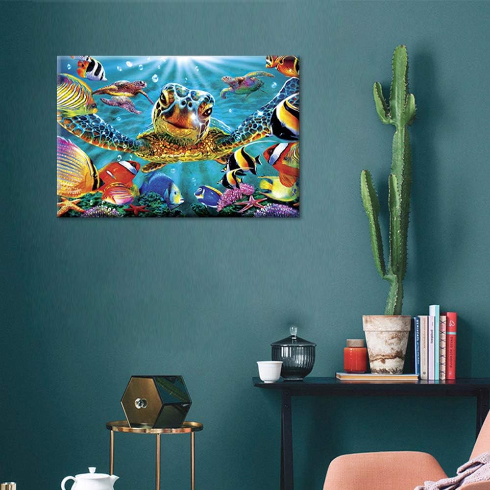 TUMOVO Wall Art for Bedroom Sea Turtle Picture Painting on Canvas The Underwater World Canvas Wall Art Animal Art Work for Home Walls Contemporary Home Decor Stretched Framed Ready to Hang - 16" x 24" 16 in x 24 in (W x H) Artwork-05